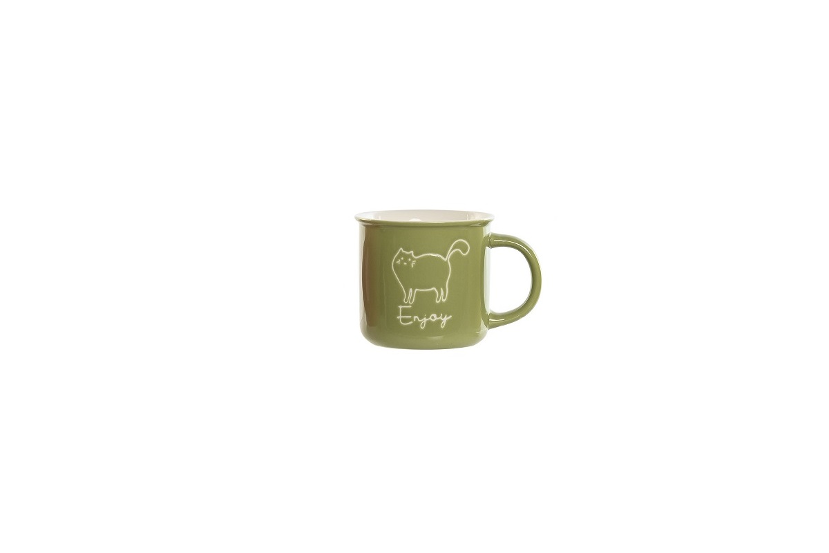 MUG PORCELANA 12,5X9,8X8,5 360ML, GATOS VERDE